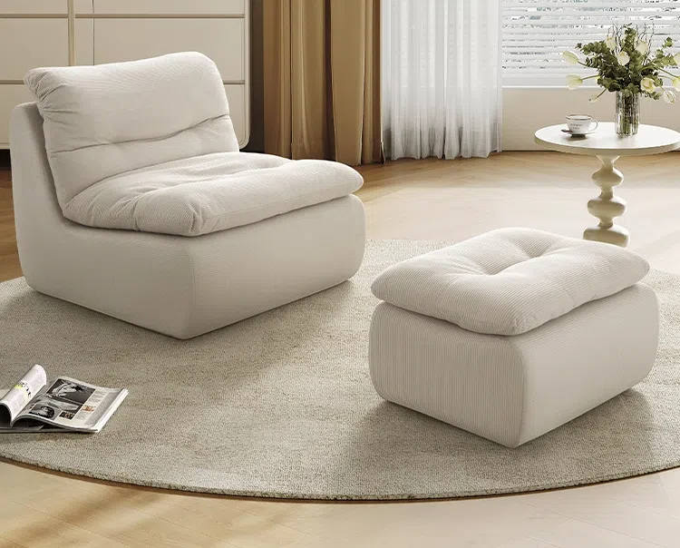 Plush Corduroy Cloud Sofa Chair with Ottoman - Small Space Living Room Bedroom Furniture