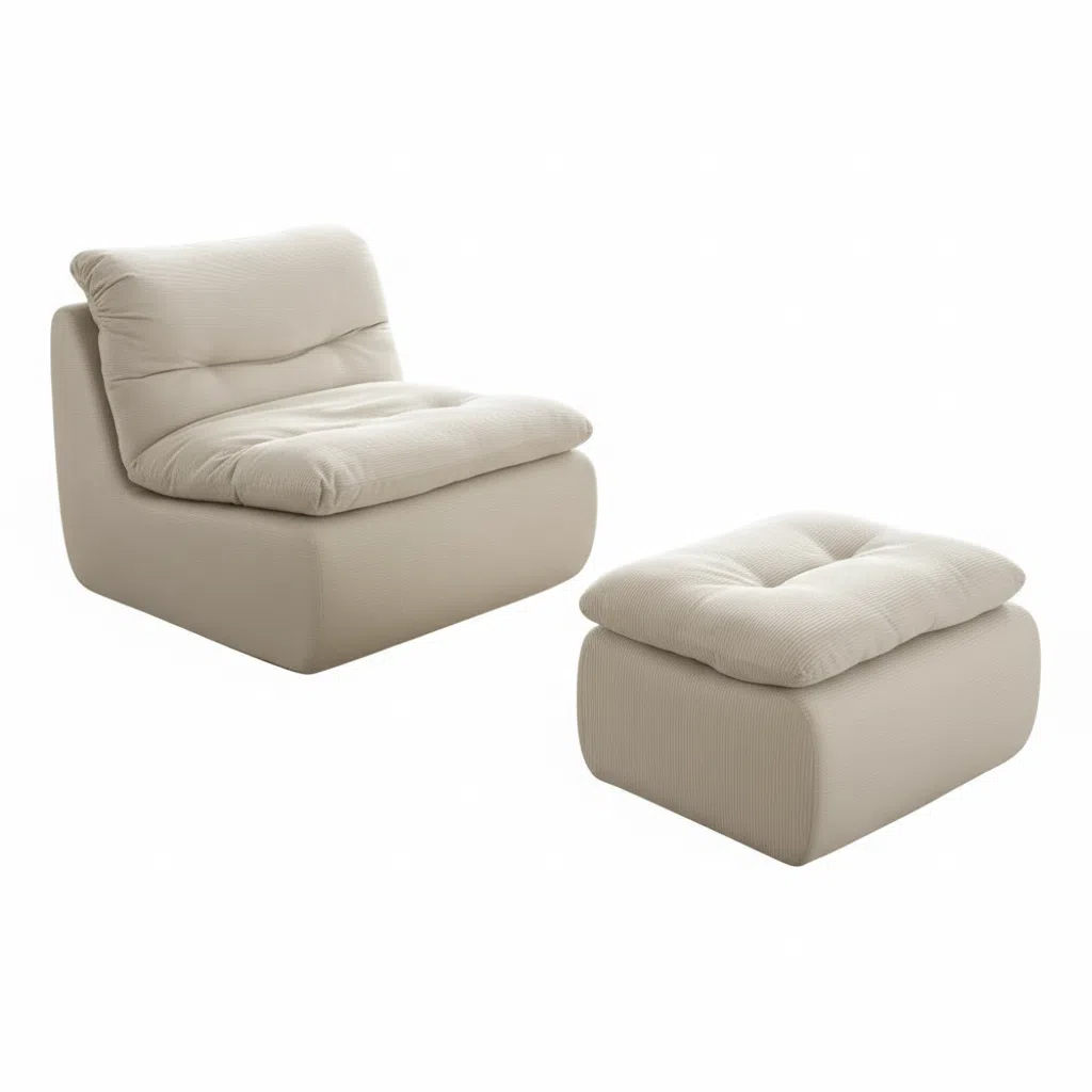Plush Corduroy Cloud Sofa Chair with Ottoman - Small Space Living Room Bedroom Furniture