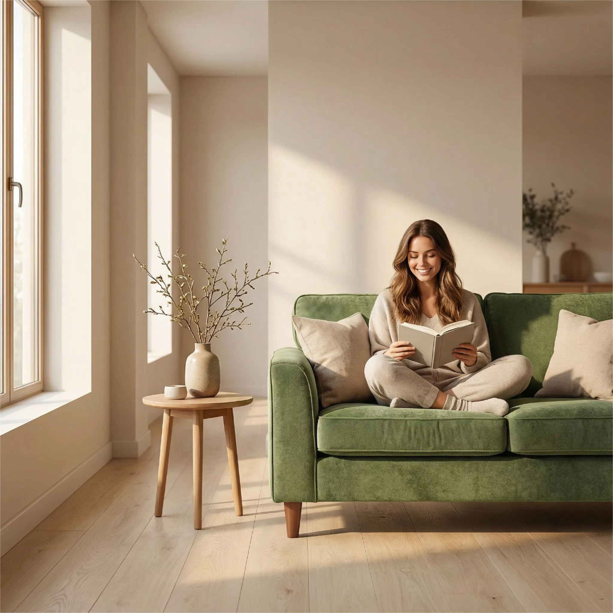 Foshan Factory Direct Sales - Olive Green Velvet Foldable Compact Sofa | Multi-Size Living Room Furniture