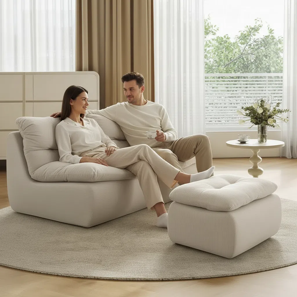 Plush Corduroy Cloud Sofa Chair with Ottoman - Small Space Living Room Bedroom Furniture