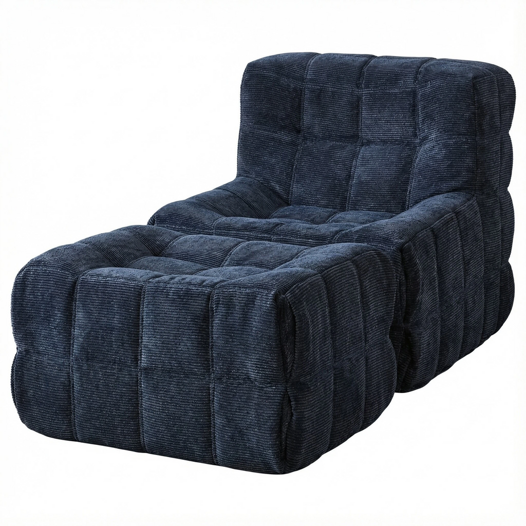 Corduroy Cube Sofa with Ottoman - Single/Double Size Options | Glue-Free Cotton Healthy Material Sofa