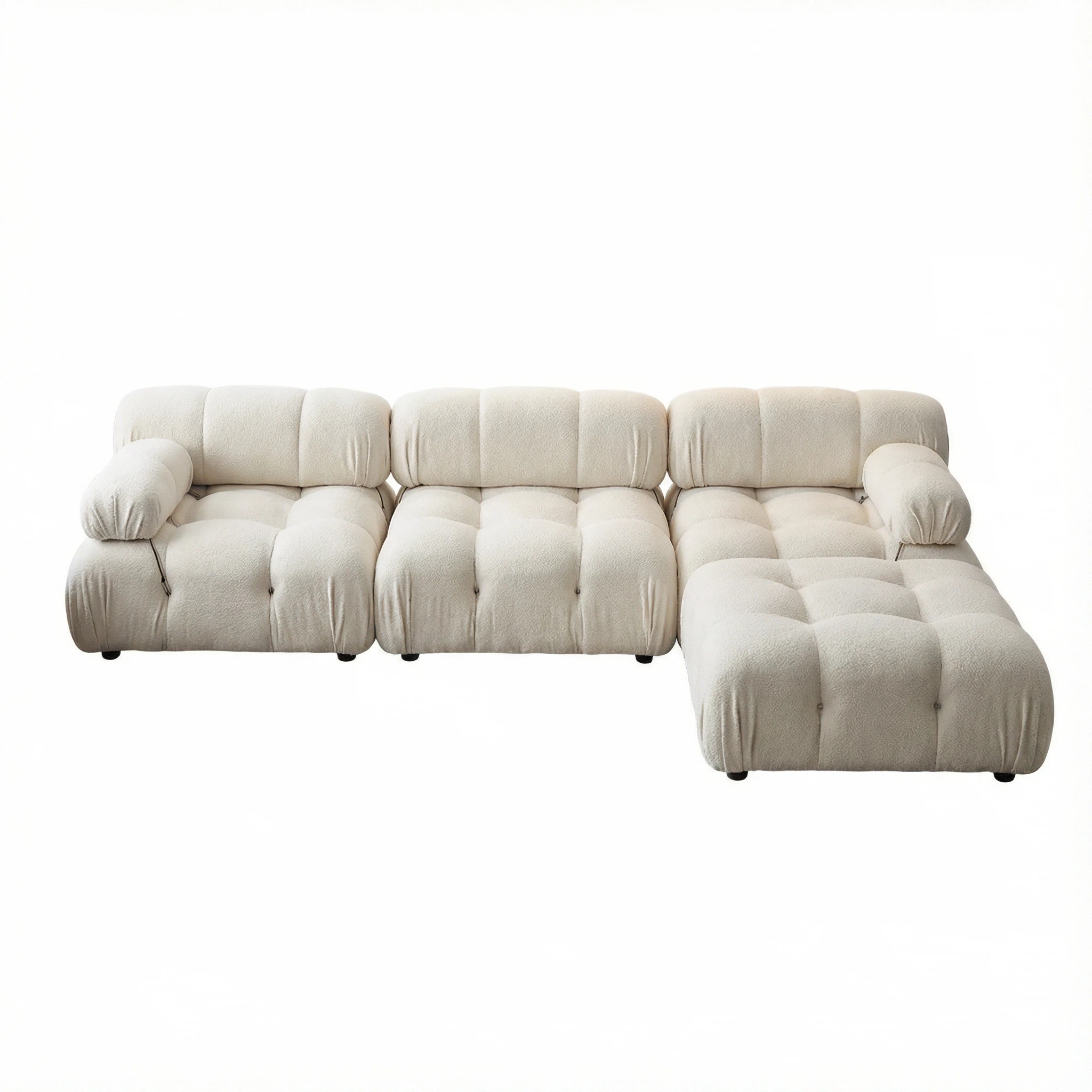 Modular Beige Velvet Triple-Layer Comfort Sofa | Freely Combined Unit Living Room Furniture | High-Density Foam Luxury Seating