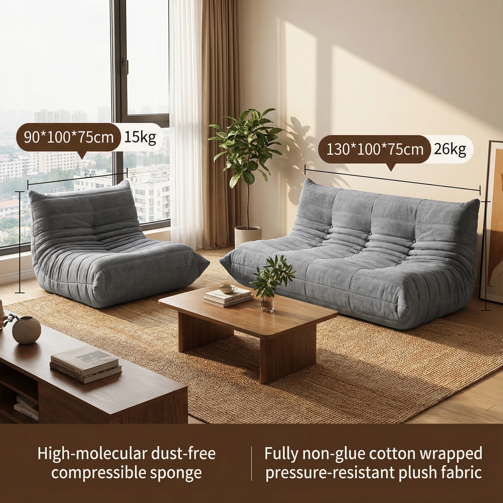 Quilted Plush Sponge Sofa - Single/Double Size Options | Glue-Free Cotton Healthy Living Room Sofa