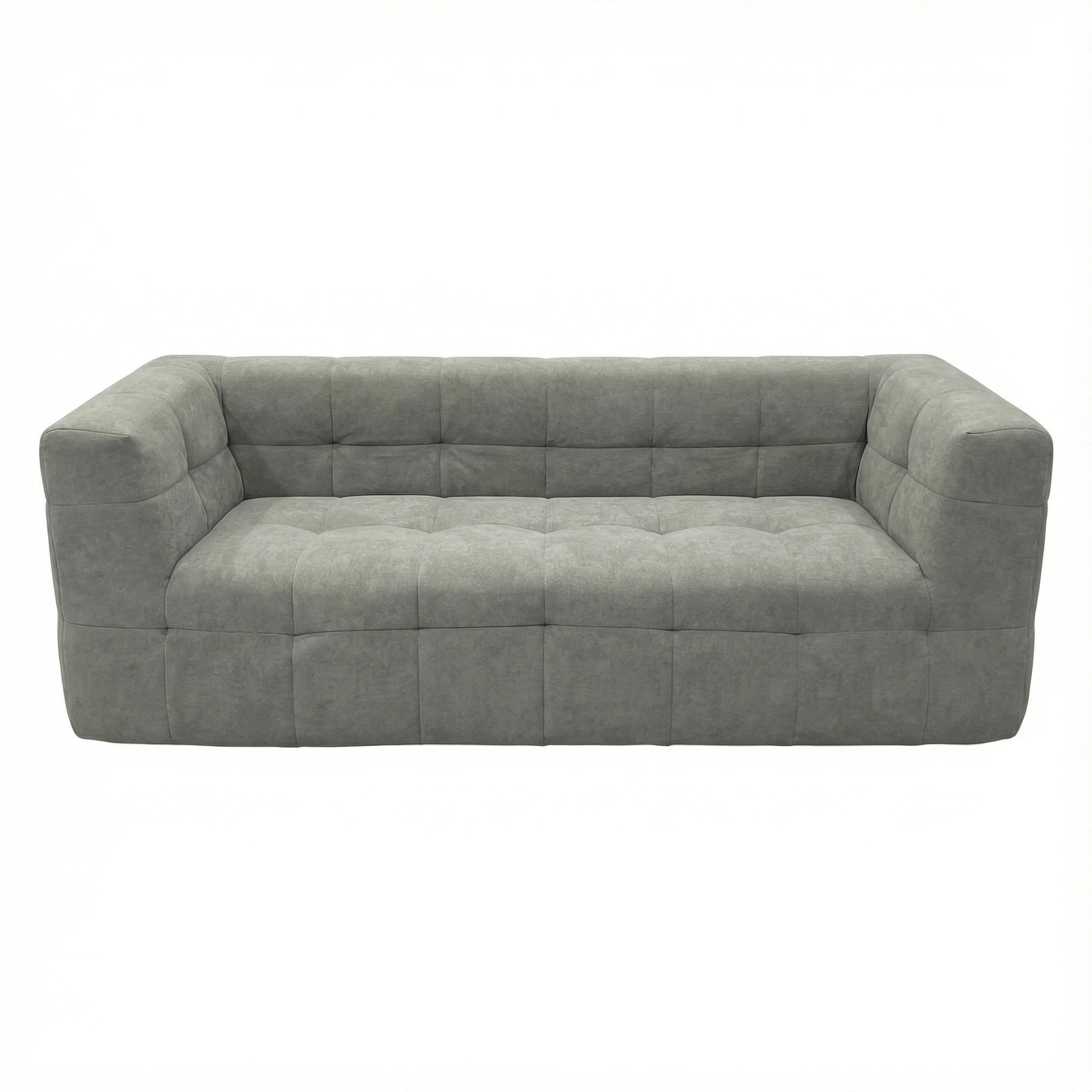 Gray Velvet Triple-Layer Comfort Sofa | 200cm Tufted Living Room Furniture | High-Density Foam Luxury Seating