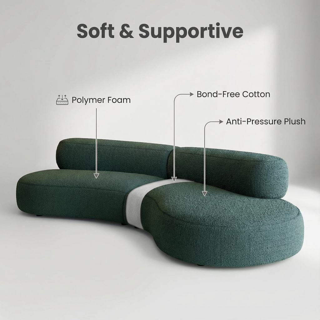 Beige Corduroy High-Elastic Foam Sofa - Glue-Free Cotton Healthy Material | Multi-Size Including L-Shaped Living Room Furniture