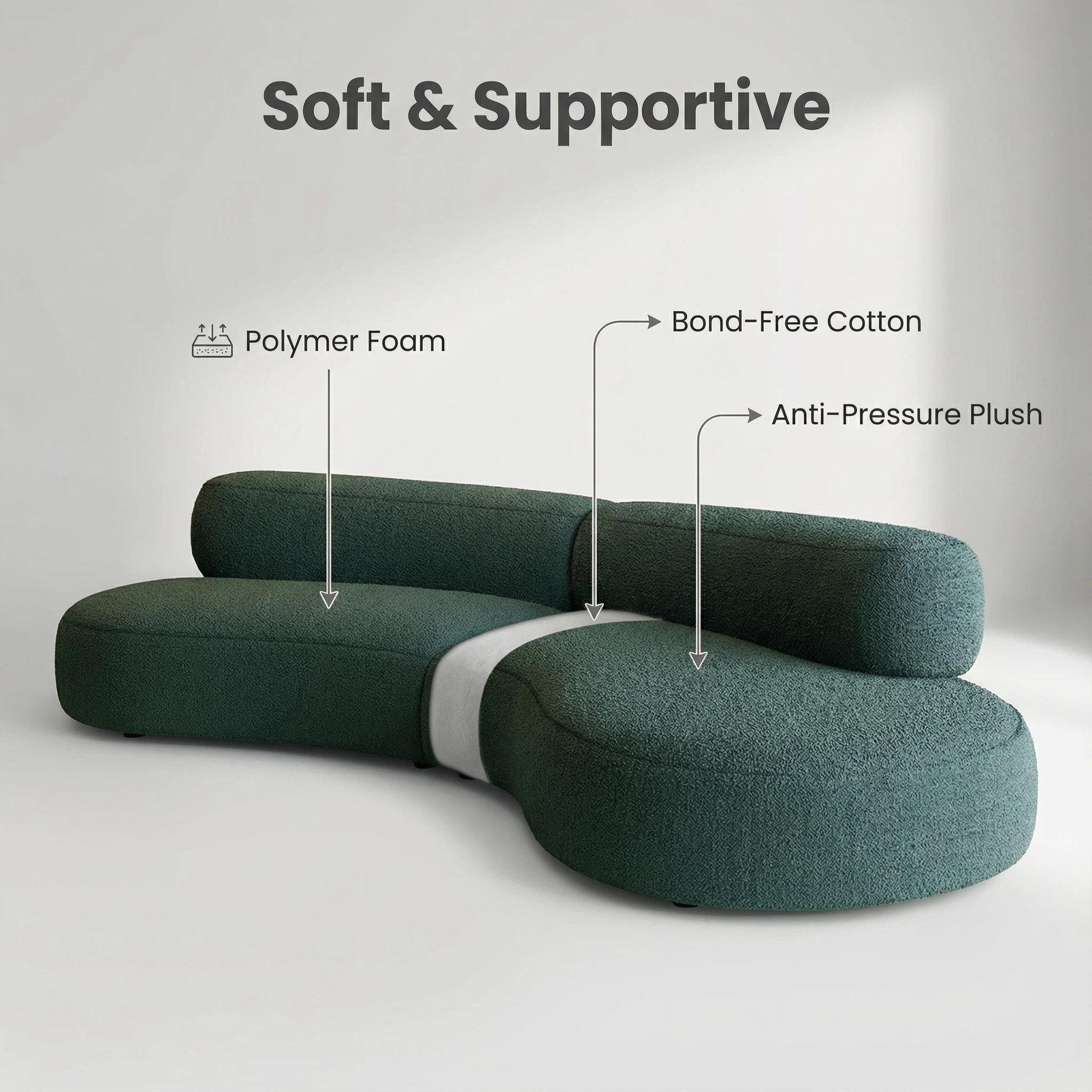 Beige Corduroy High-Elastic Foam Sofa - Glue-Free Cotton Healthy Material | Multi-Size Including L-Shaped Living Room Furniture