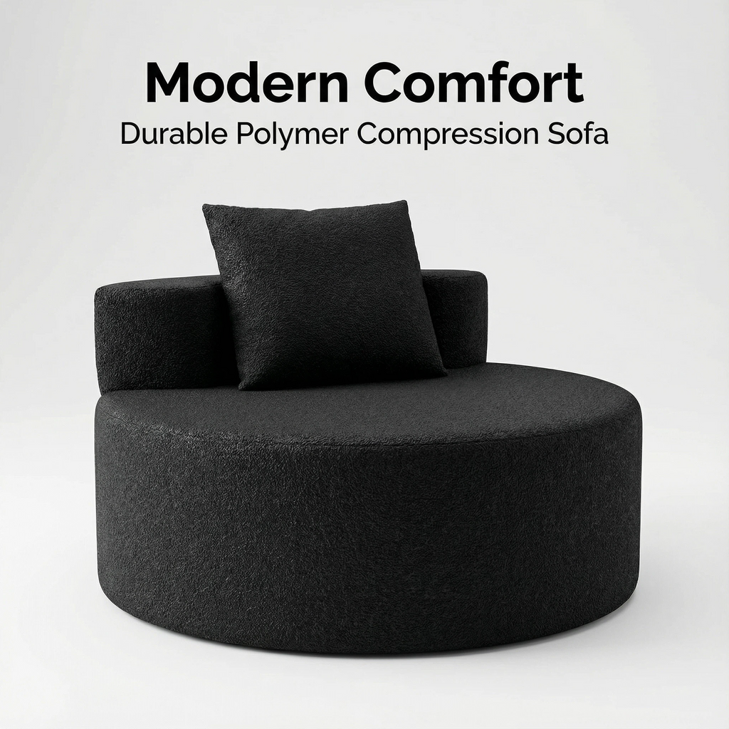 Foshan Factory Black Circular Polymer Sofa - Modern Comfort, Durable Compact Design, 100×100cm Accent Chair