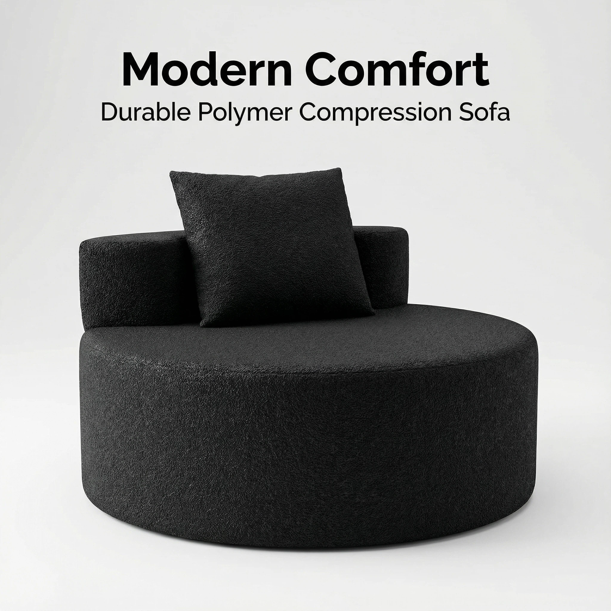 Foshan Factory Black Circular Polymer Sofa - Modern Comfort, Durable Compact Design, 100×100cm Accent Chair