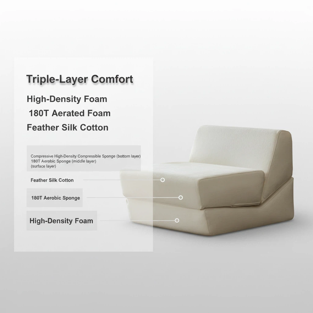 Beige Three-Layer Comfort Single Sofa | High-Density Foam & Feather Silk Cotton Corduroy Sofa | Small Space Living Room Bedroom Furniture