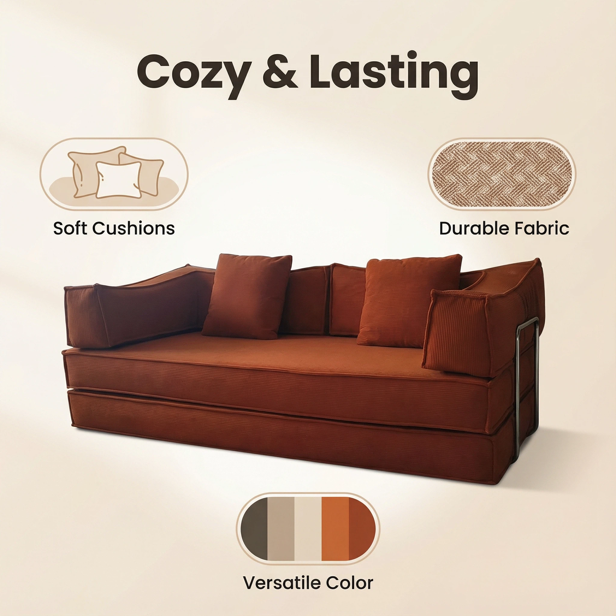 Foshan Factory Terracotta Cotton-Linen Sofa - Elegant Comfort, Compression Packaging, Multi-Color Modern Living Room Furniture
