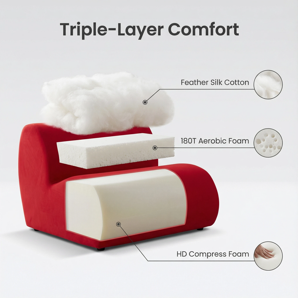 Foshan Factory Red Velvet Single Sofa - Triple-Layer Comfort, Premium High-Density Foam, Modern Living Room Accent Chair