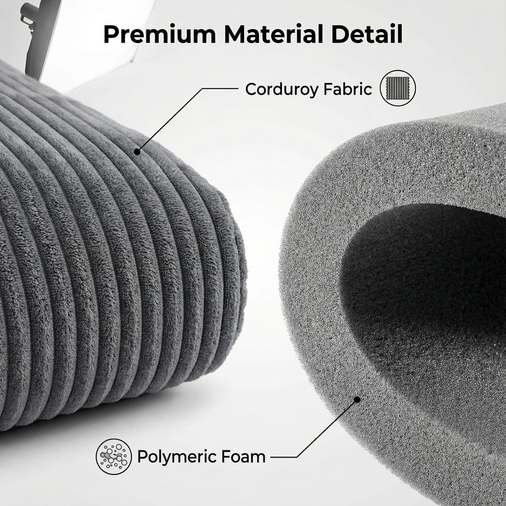 Foshan Factory Gray Corduroy 3-Seater Sofa - Triple Comfort Layers, Premium High-Density Foam, Modern Living Room Furniture
