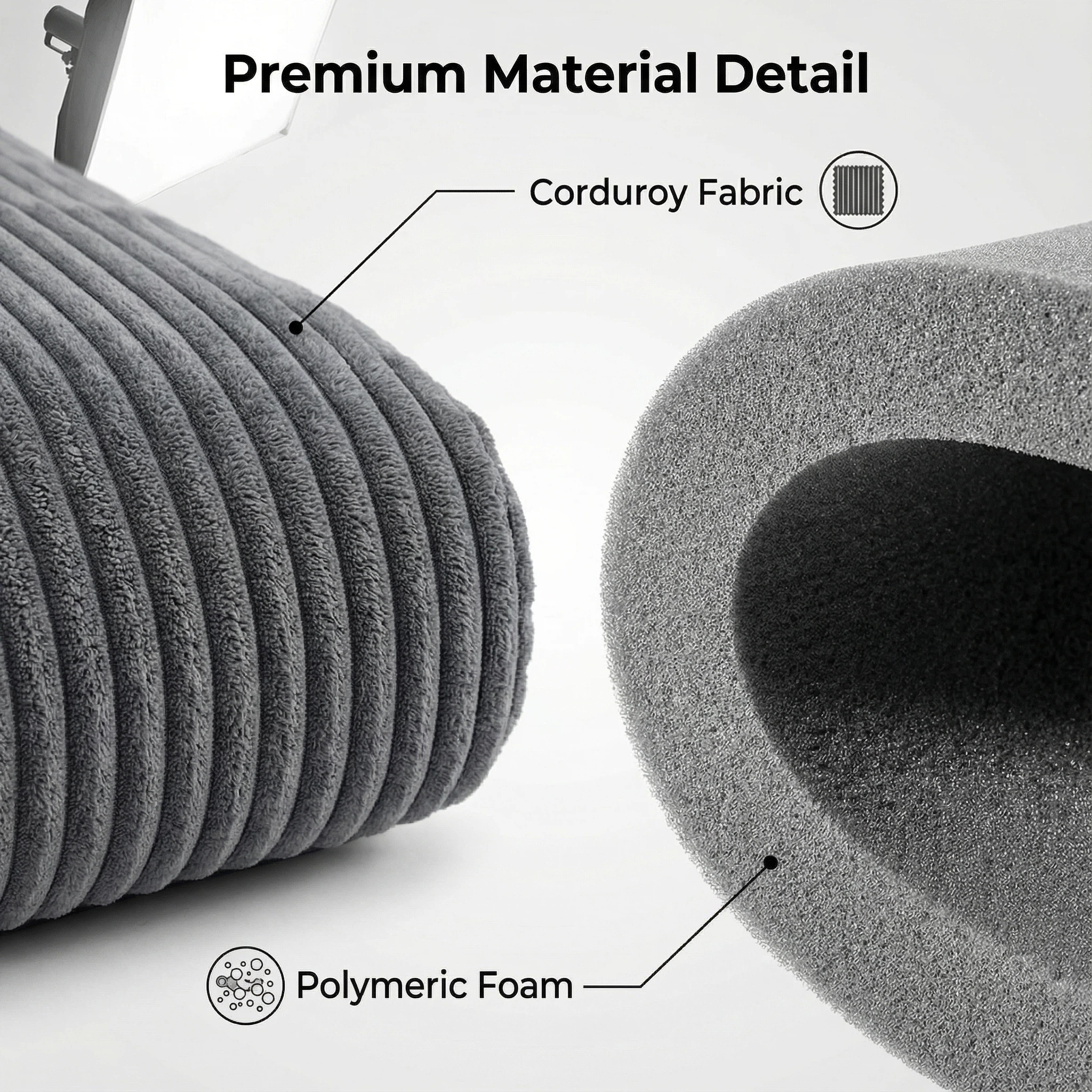 Foshan Factory Gray Corduroy 3-Seater Sofa - Triple Comfort Layers, Premium High-Density Foam, Modern Living Room Furniture