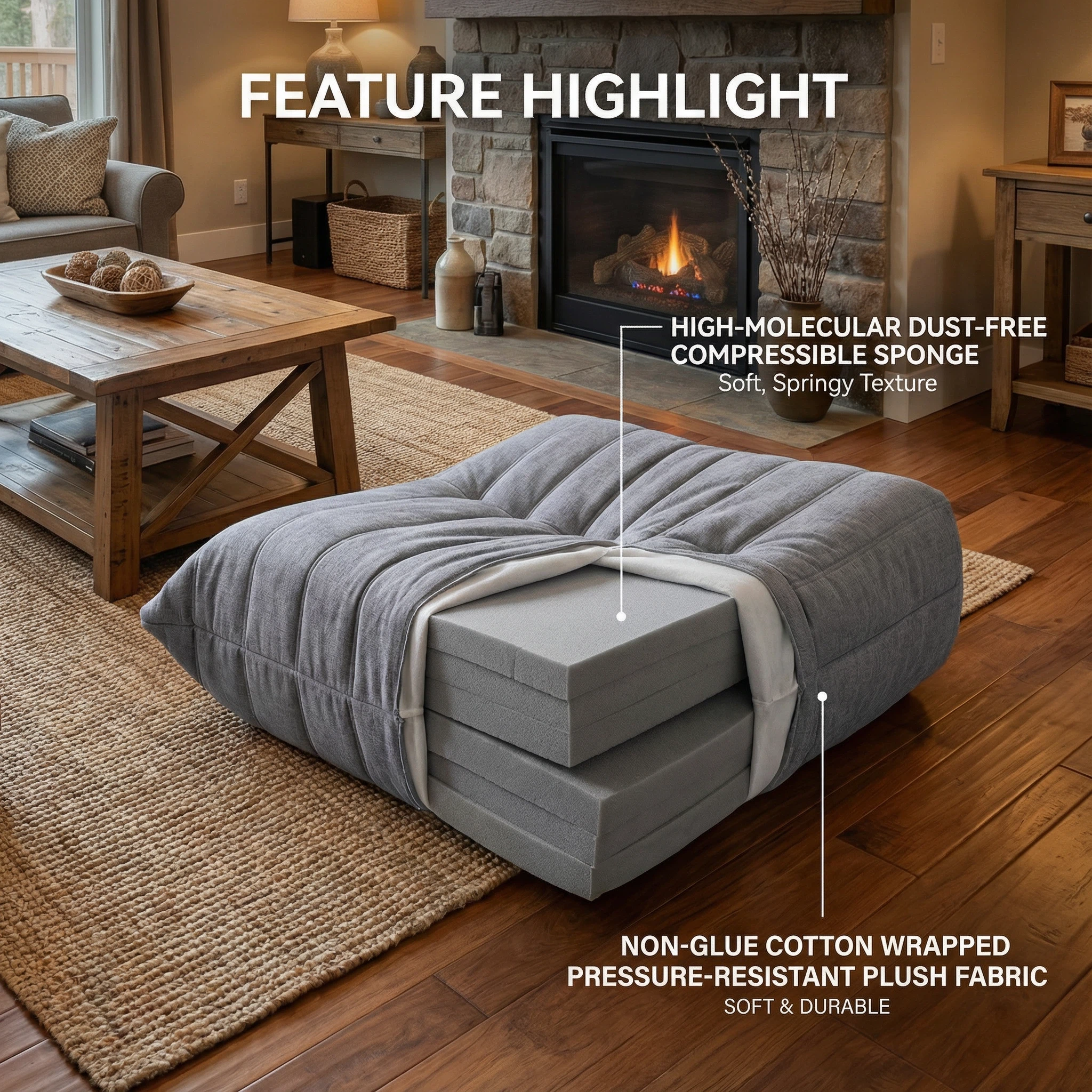 Quilted Plush Sponge Sofa - Single/Double Size Options | Glue-Free Cotton Healthy Living Room Sofa