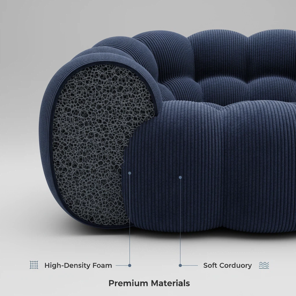 Foshan Factory Navy Bubble Corduroy Accent Chair - Cloud-Like Dual-Foam Comfort, Multi-Size Options, Modern Living Room Statement Furniture