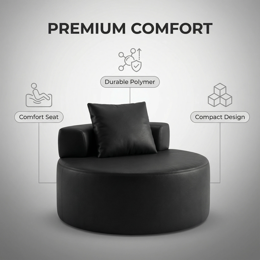 Foshan Factory Black Circular Polymer Sofa - Modern Comfort, Durable Compact Design, 100×100cm Accent Chair