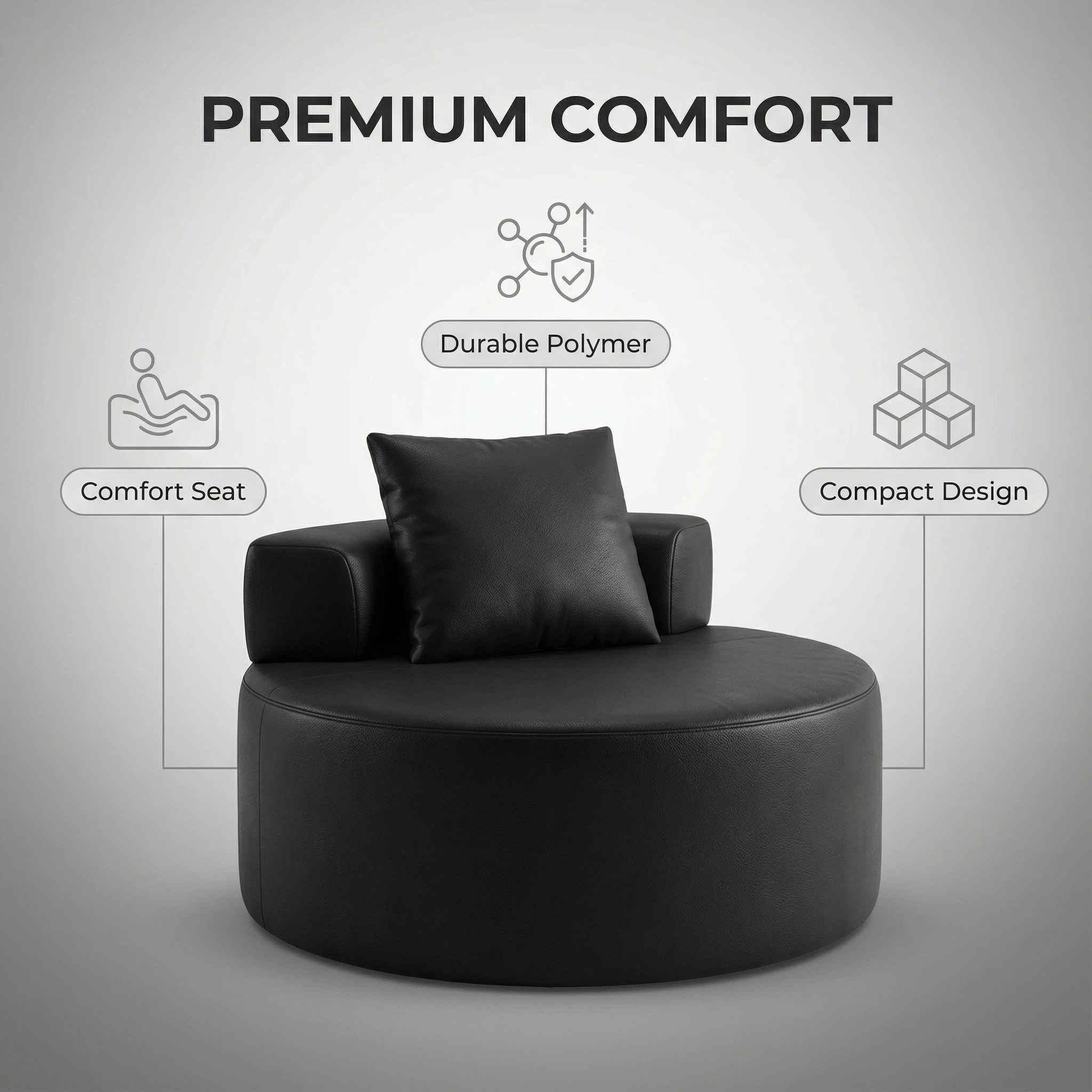Foshan Factory Black Circular Polymer Sofa - Modern Comfort, Durable Compact Design, 100×100cm Accent Chair