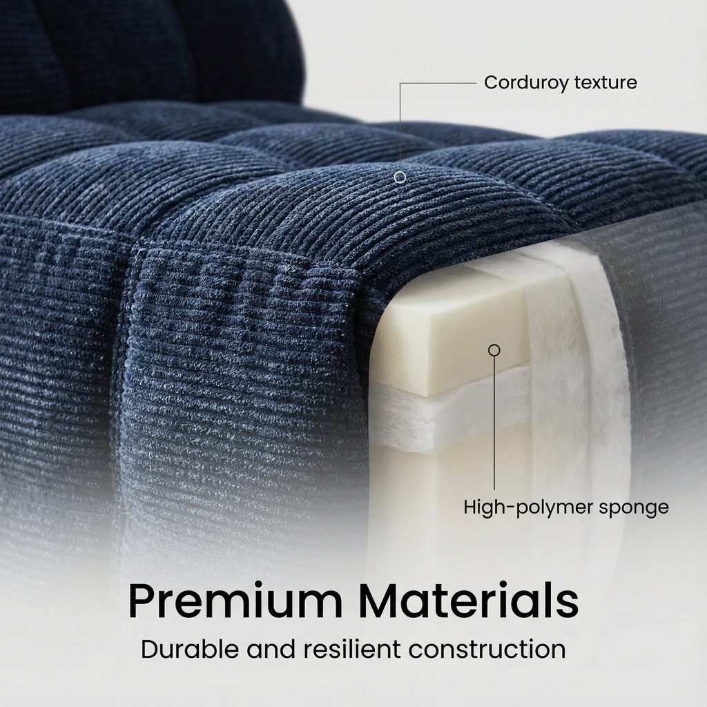 Corduroy Cube Sofa with Ottoman - Single/Double Size Options | Glue-Free Cotton Healthy Material Sofa