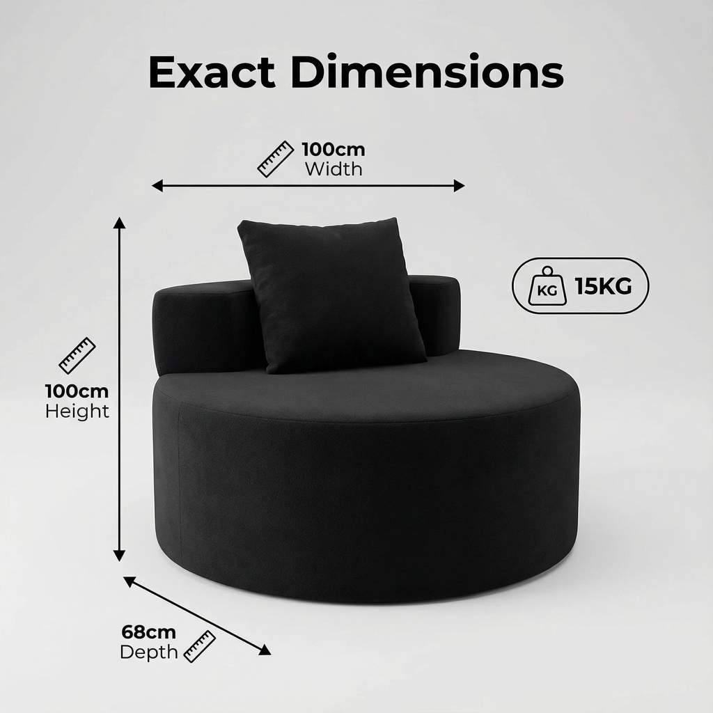 Foshan Factory Black Circular Polymer Sofa - Modern Comfort, Durable Compact Design, 100×100cm Accent Chair