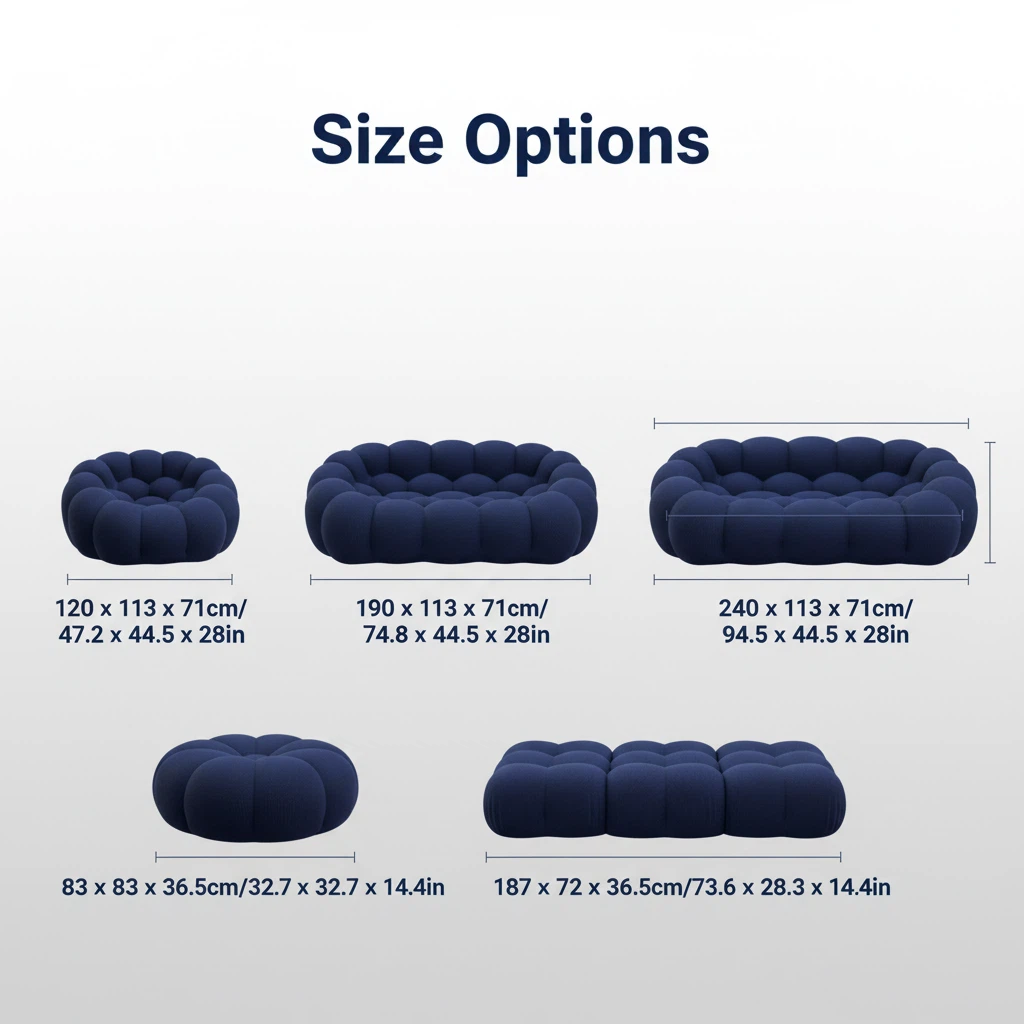 Foshan Factory Navy Bubble Corduroy Accent Chair - Cloud-Like Dual-Foam Comfort, Multi-Size Options, Modern Living Room Statement Furniture