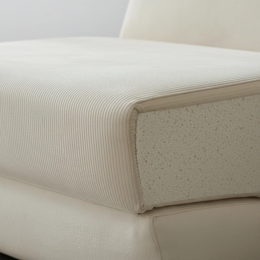 Beige Three-Layer Comfort Single Sofa | High-Density Foam & Feather Silk Cotton Corduroy Sofa | Small Space Living Room Bedroom Furniture