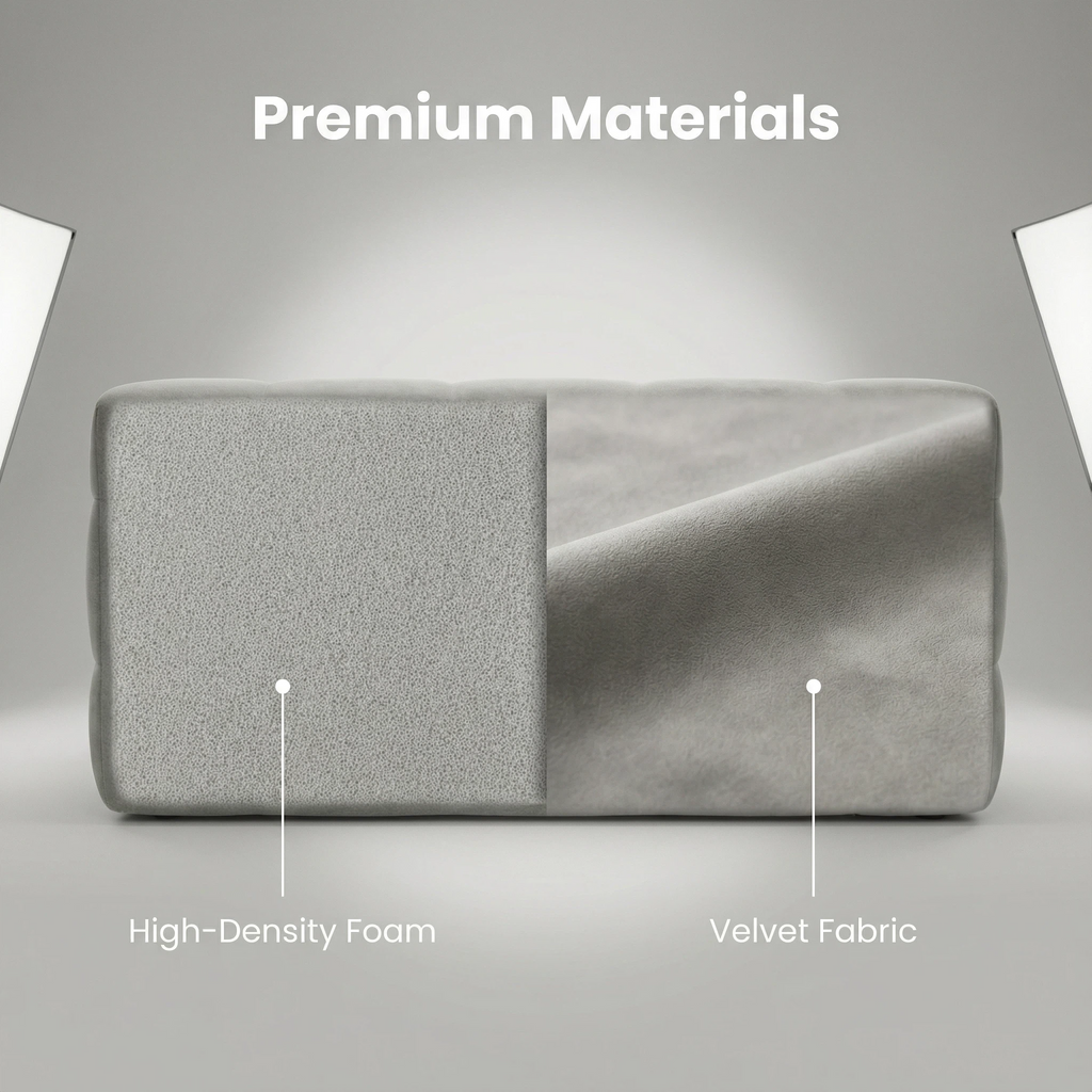 Gray Velvet Triple-Layer Comfort Sofa | 200cm Tufted Living Room Furniture | High-Density Foam Luxury Seating