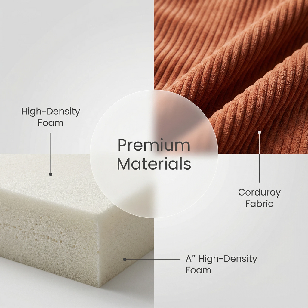 Caramel Corduroy Glue-Free Cotton Sofa - High-Density Foam Multi-Size Living Room Furniture