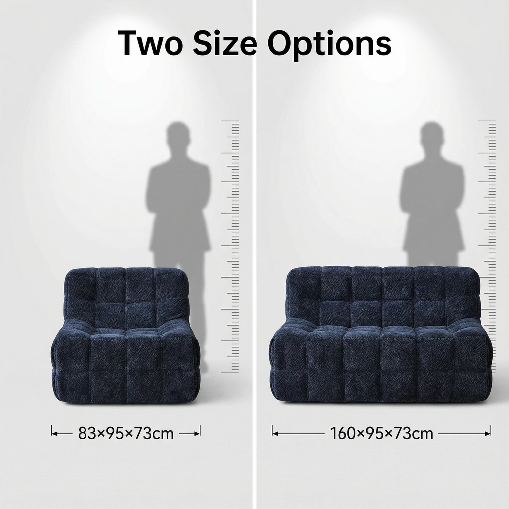 Corduroy Cube Sofa with Ottoman - Single/Double Size Options | Glue-Free Cotton Healthy Material Sofa