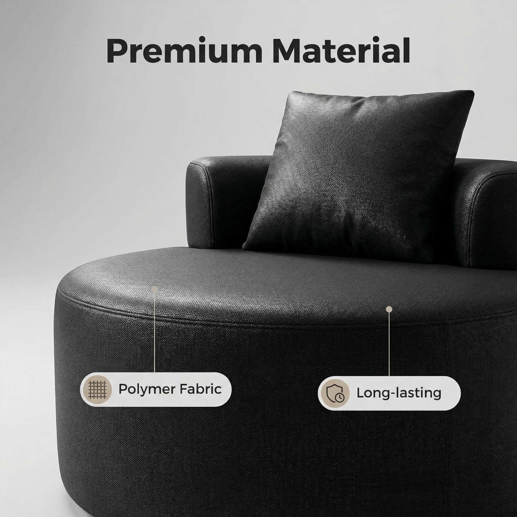 Foshan Factory Black Circular Polymer Sofa - Modern Comfort, Durable Compact Design, 100×100cm Accent Chair