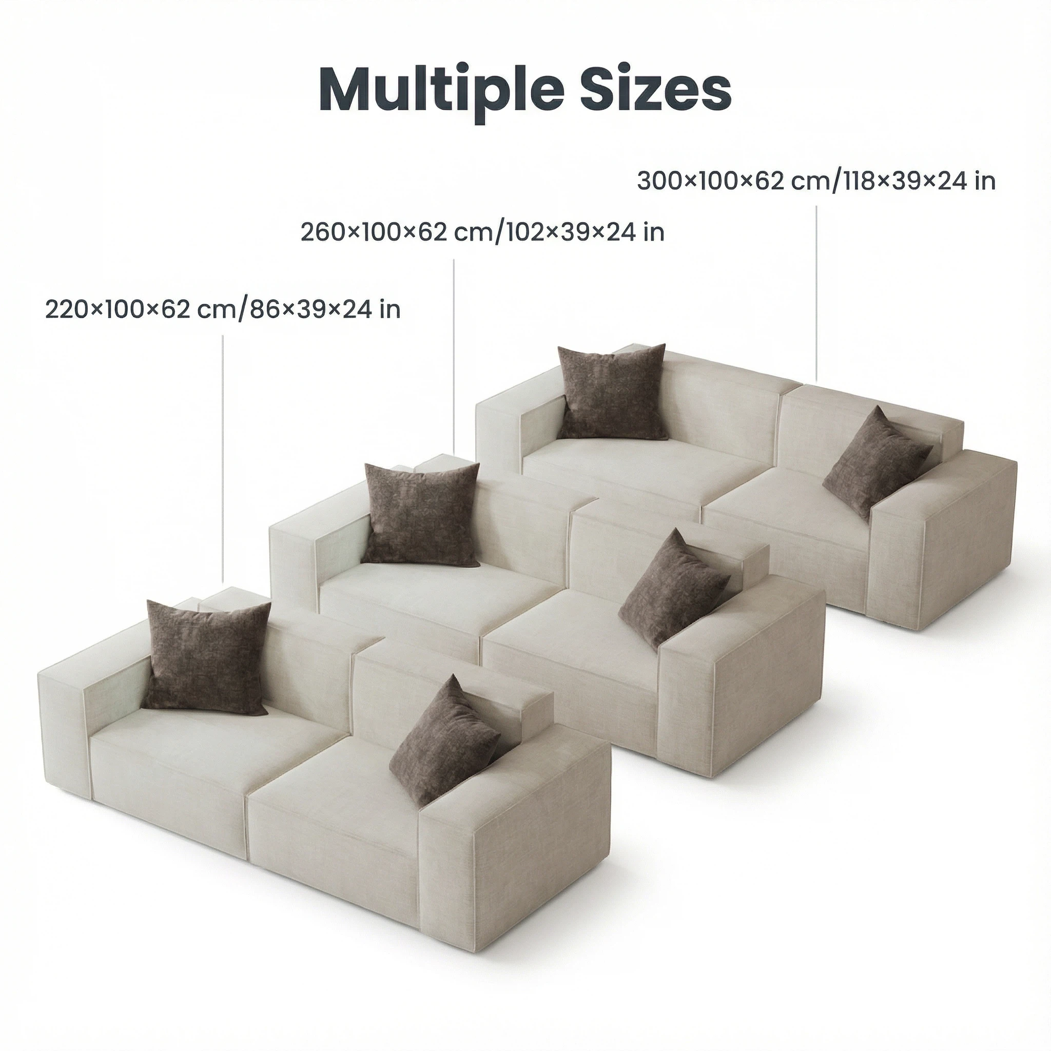 Light Beige Modular Glue-Free Cotton Sofa - High-Density Foam Multi-Size Living Room Furniture
