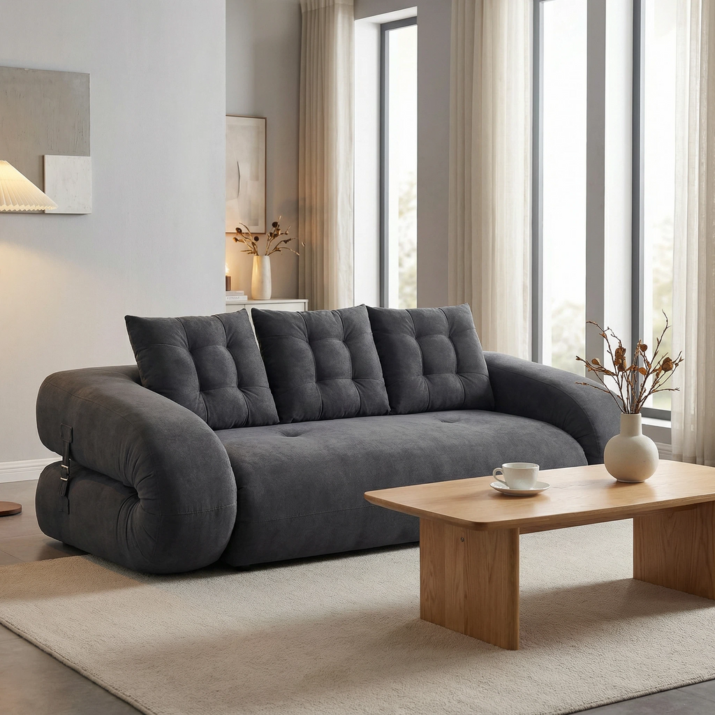 Foshan Factory Gray Corduroy 3-Seater Sofa - Triple Comfort Layers, Premium High-Density Foam, Modern Living Room Furniture