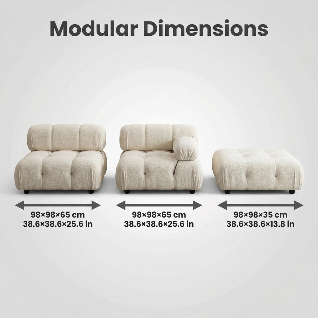 Modular Beige Velvet Triple-Layer Comfort Sofa | Freely Combined Unit Living Room Furniture | High-Density Foam Luxury Seating