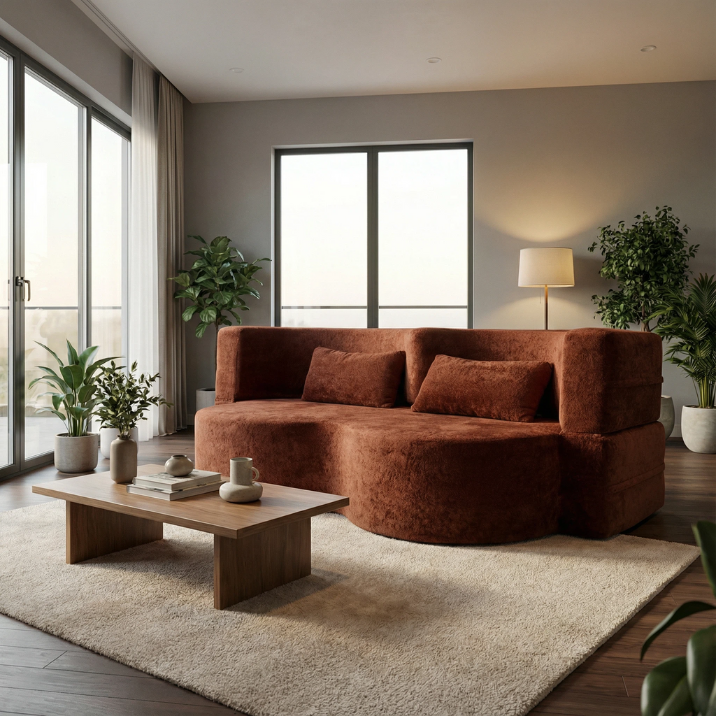 Brown Triple-Layer Comfort Corduroy Sofa - Large Double/Double Size Options | High-Density Foam Living Room Furniture