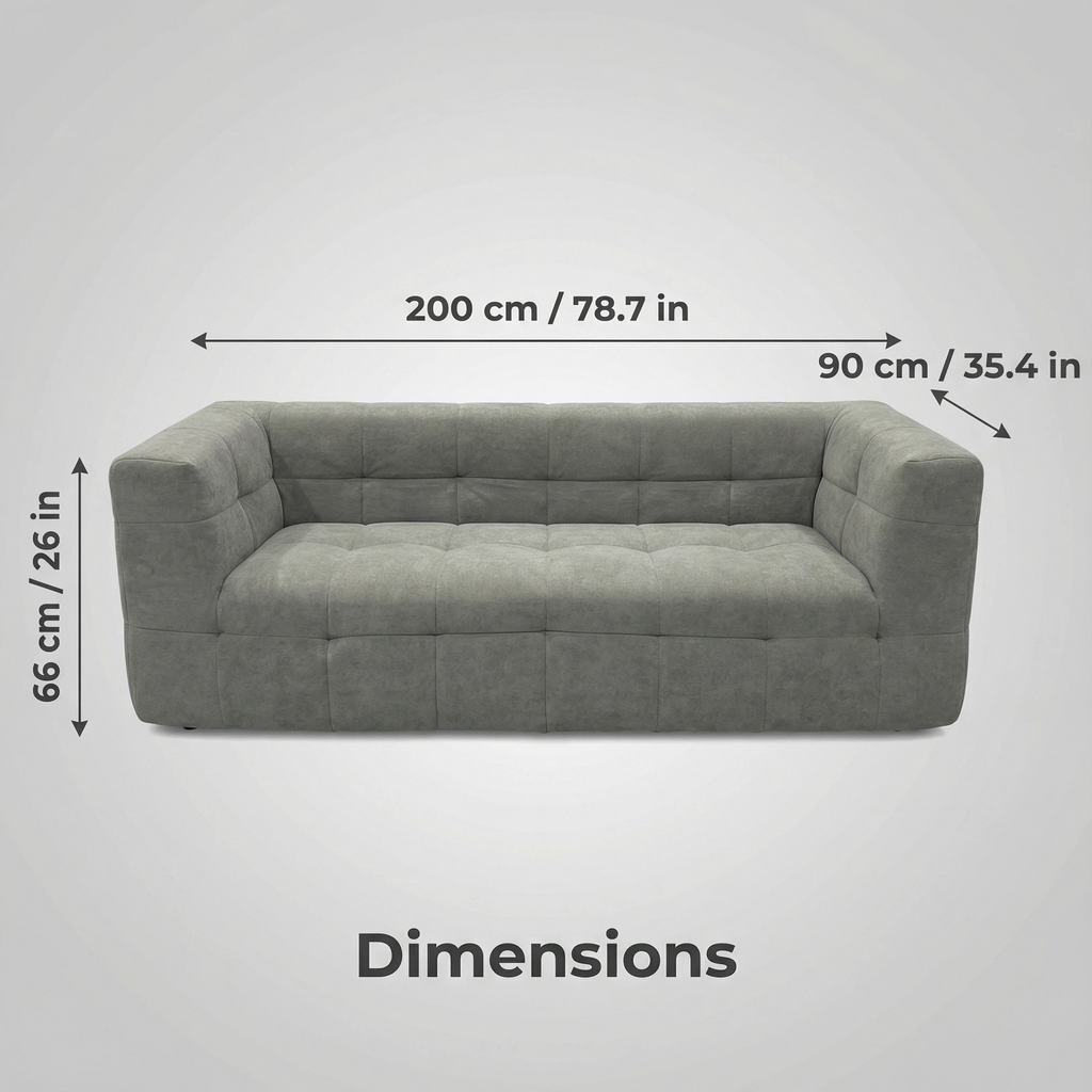 Gray Velvet Triple-Layer Comfort Sofa | 200cm Tufted Living Room Furniture | High-Density Foam Luxury Seating