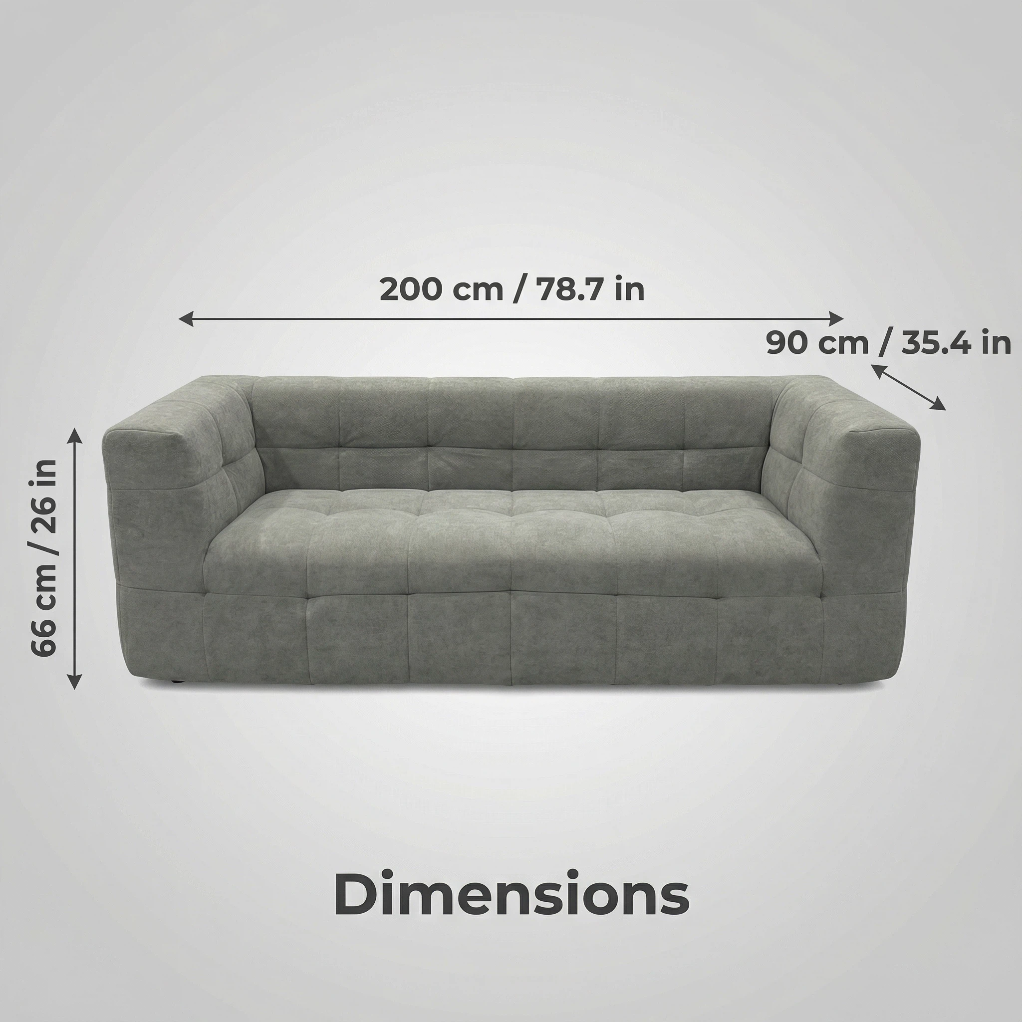 Gray Velvet Triple-Layer Comfort Sofa | 200cm Tufted Living Room Furniture | High-Density Foam Luxury Seating