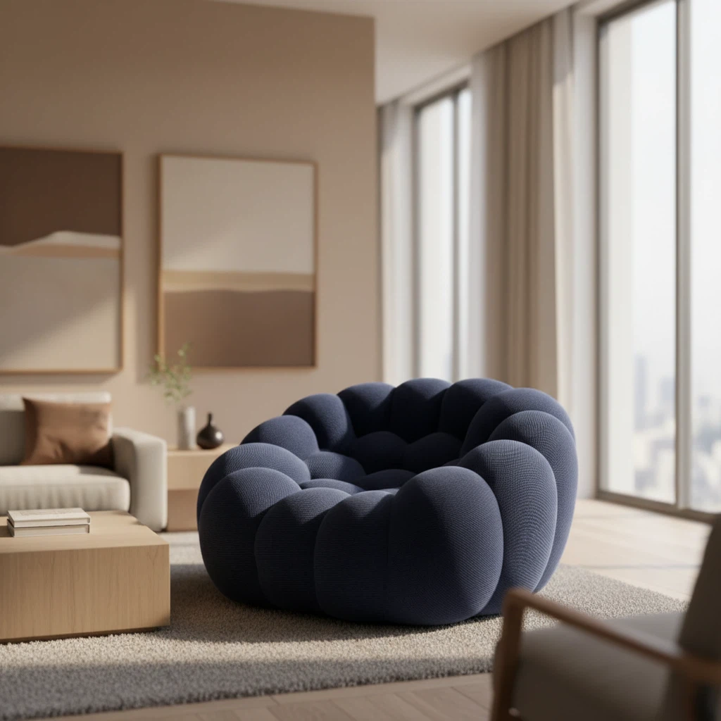 Foshan Factory Navy Bubble Corduroy Accent Chair - Cloud-Like Dual-Foam Comfort, Multi-Size Options, Modern Living Room Statement Furniture
