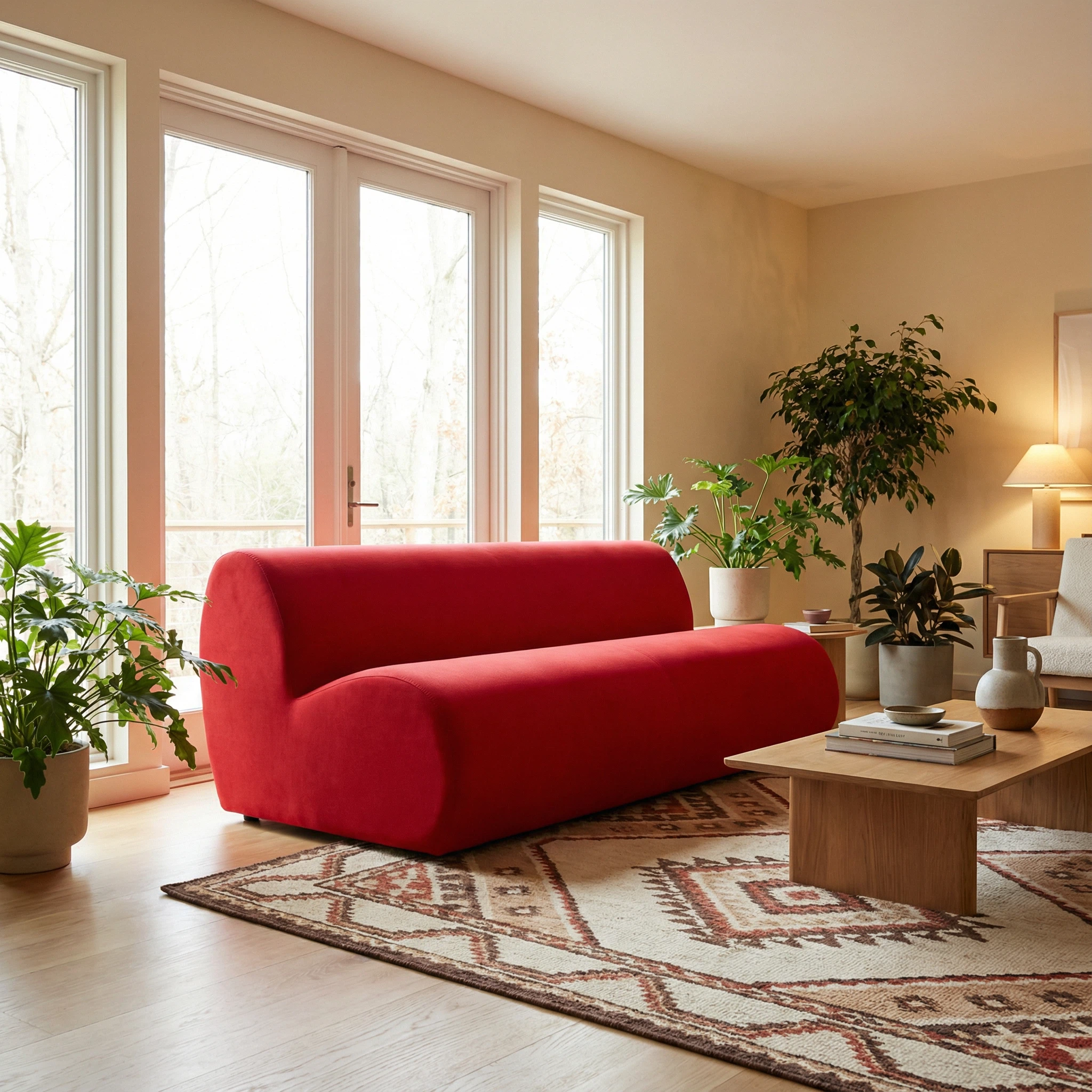 Foshan Factory Red Velvet Single Sofa - Triple-Layer Comfort, Premium High-Density Foam, Modern Living Room Accent Chair