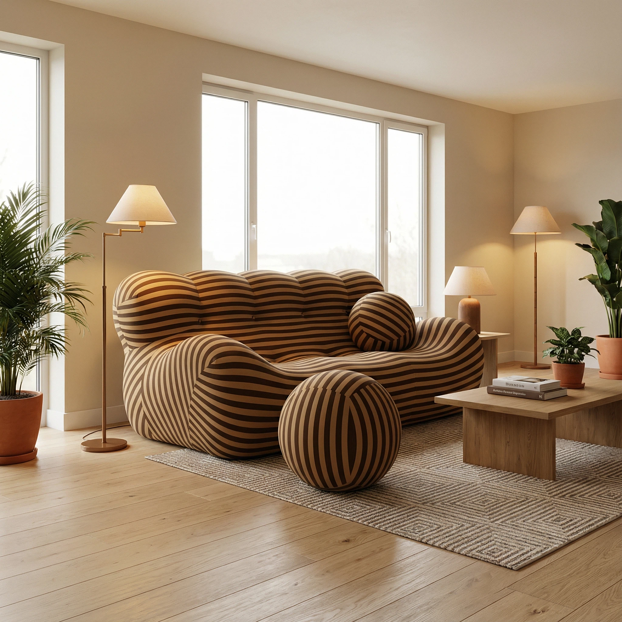 Foshan Factory Unique Striped Corduroy Accent Chair - Dual-Layer Comfort, 2 Sizes Available, Modern Living Room Statement Furniture