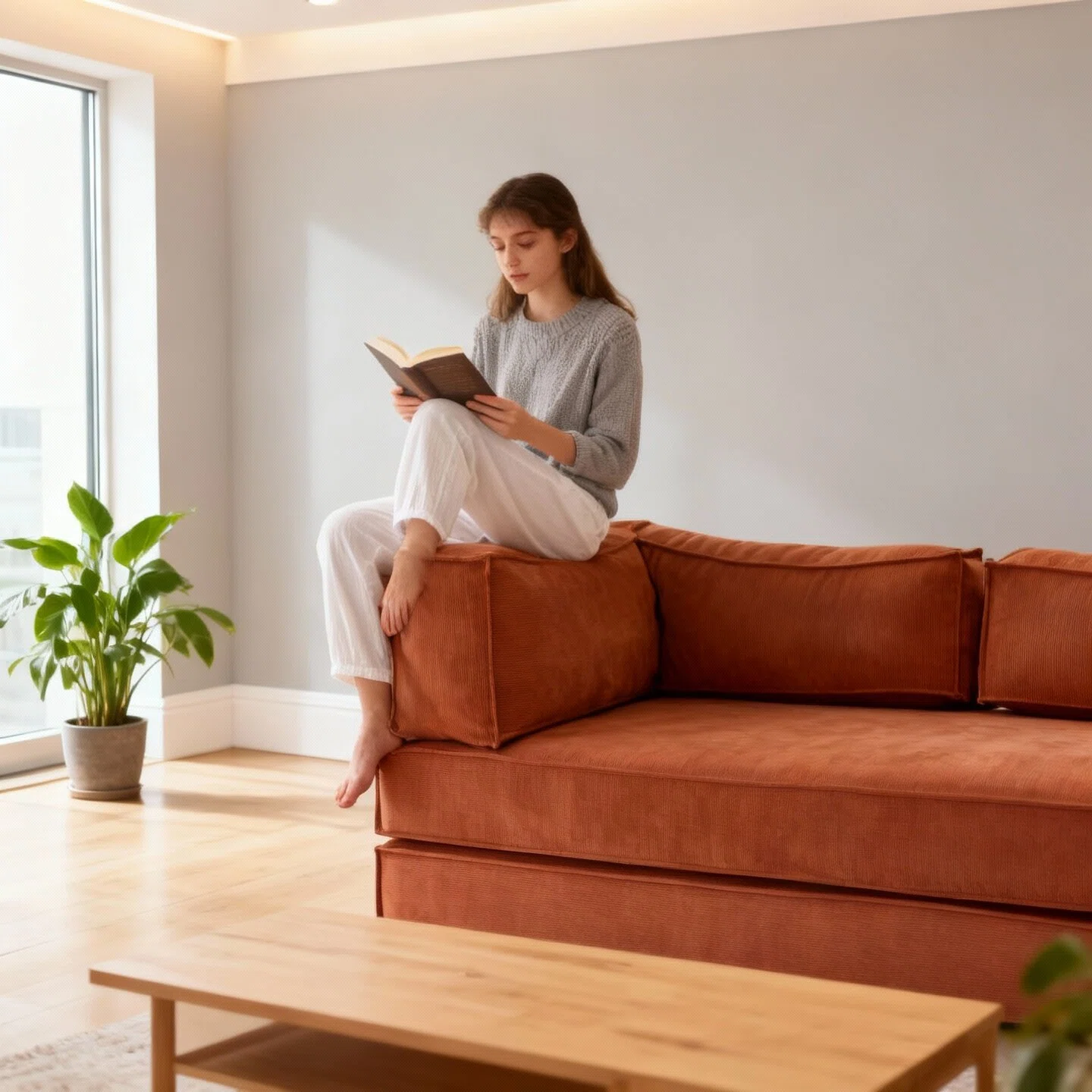 Caramel Corduroy Glue-Free Cotton Sofa - High-Density Foam Multi-Size Living Room Furniture