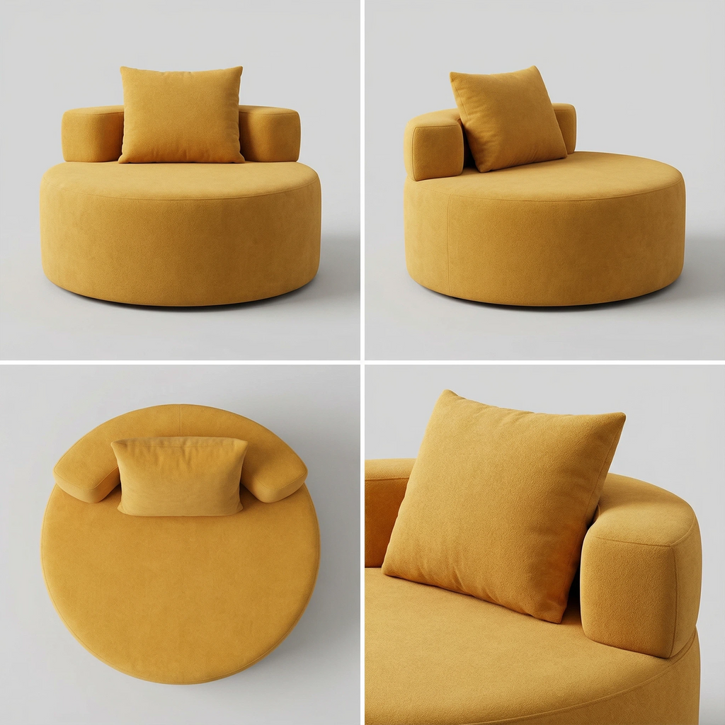 Foshan Factory Black Circular Polymer Sofa - Modern Comfort, Durable Compact Design, 100×100cm Accent Chair